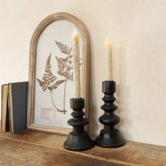 Ebony Spindle Wood Taper Holder Set of 2