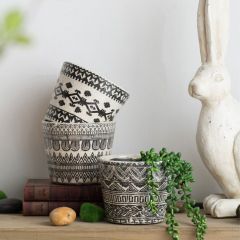 Tribal Pattern Terracotta Planter Set of 3