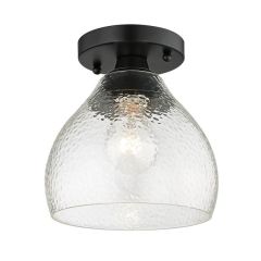 Textured Glass Dome Semi Flush Mount Light with Matte Black Finish