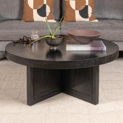 Round Mango Wood And Cane Coffee Table