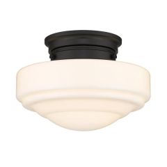 Vintage Milk Glass Shade Semi Flush Light Matte Black 12 inch