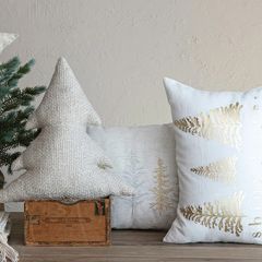 Elegant Embroidered Trees Christmas Lumbar Pillow
