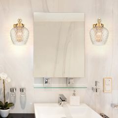 Embossed Diamond Cut Glass Wall Sconce In Modern Brushed Gold
