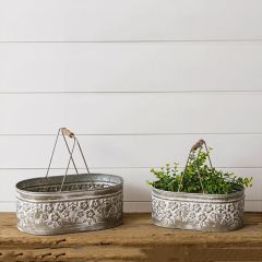 Embossed Metal Flower Bucket Set of 2