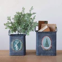 Embossed Metal Holiday Buckets Set of 2