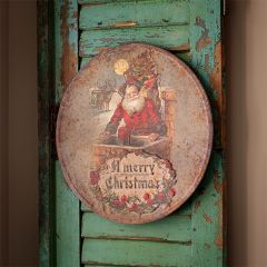 Embossed Metal Merry Christmas Santa Round Sign