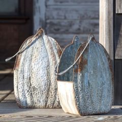 Embossed Pumpkin Metal Buckets, Set of 2
