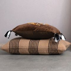 Embroidered Acorns Velvet Lumbar Pillow