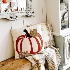 Embroidered Autumn Pumpkin Accent Pillow