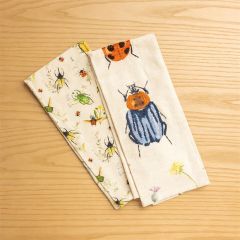 Embroidered Beetles Tea Towel Set of 2