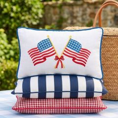 Embroidered Bow Tied Flags Accent Pillow