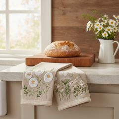 Embroidered Chamomile Floral Tea Towel Set of 2