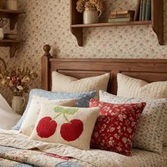 Embroidered Cherries Accent Pillow