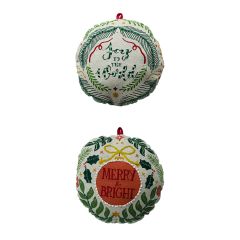 Embroidered Christmas Ornament Accent Pillow Set of 2