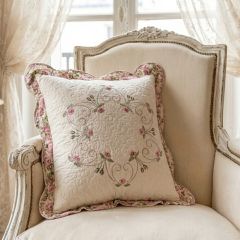 Embroidered Delicate Floral Ruffled Accent Pillow