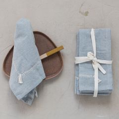 Embroidered Edge With Tassels Cotton Napkin Set of 4