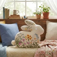 Embroidered Floral Bunny Rabbit Pillow