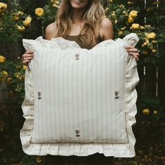 Embroidered Floral Striped Ruffled Accent Pillow