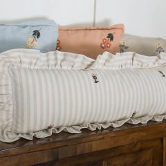 Embroidered Floral Striped Ruffled Lumbar Pillow