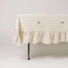Embroidered Floral Striped Ruffled Tablecloth