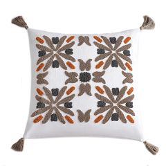 Embroidered Floral Tile Throw Pillow