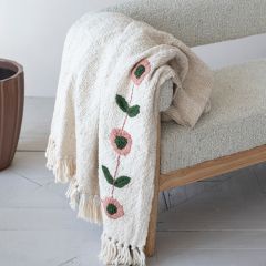 Embroidered Florals Cotton Slub Throw