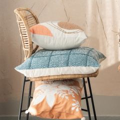 Embroidered Grid Pattern Cotton Accent Pillow