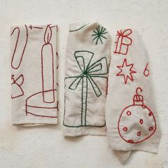 Embroidered Holiday Icon Tea Towels Set of 3