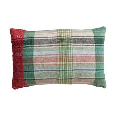 Embroidered Holiday Plaid Lumbar Pillow