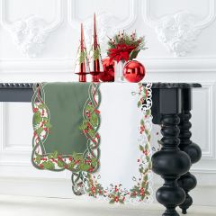 Embroidered Holly Berry Cutout Table Runner