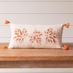 Embroidered Leaf And Tasseled Pillow