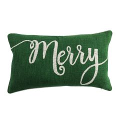 Embroidered Merry Green Lumbar Pillow