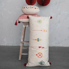 Embroidered Ornaments Cotton Slub Pillow