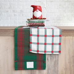 Embroidered Red and Green Plaid Table Runner