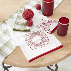 Embroidered Red Berry Wreath Table Runner