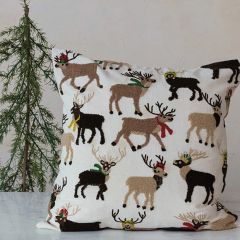 Embroidered Reindeer Christmas Accent Pillow