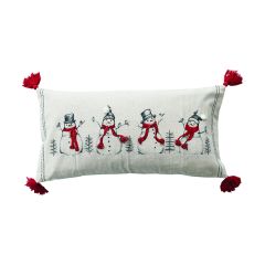 Embroidered Snowmen Lumbar Pillow