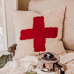 Embroidered Swiss Cross With Frayed Edge Accent Pillow Set of 2