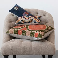 Embroidered Terra Cotta Cotton Slub Pillow