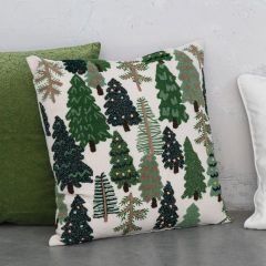 Embroidered Trees Square Cotton Slub Pillow