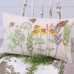 Embroidered Wildflowers Lumbar Pillow