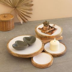 Enamel Top Round Wood Riser Set of 4