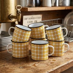 Enameled Yellow Plaid Camp Mug