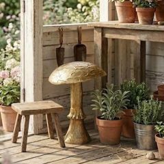 Enchanted Forest Gold Finish Mushroom Figurine