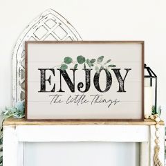 Enjoy The Little Things Greenery White Wall Art