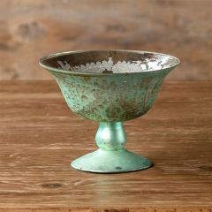 Etched French Blue Mercury Glass Compote Bowl 4.5 Inch