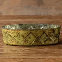 Etched Golden Glass Oval Tray