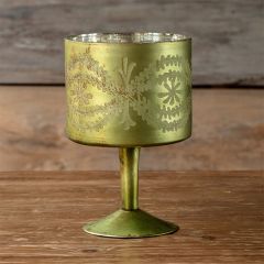 Etched Olive Green Mercury Glass Trifle Bowl
