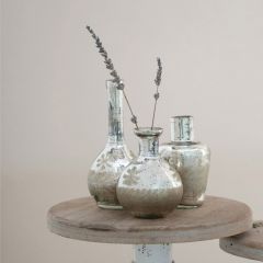 Etched Silver Mercury Glass Vase Set of 3