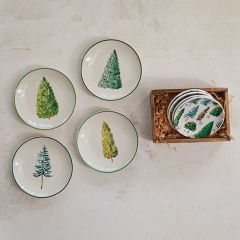 5 Inch Evergreen Botanical Stoneware Plates Set of 4